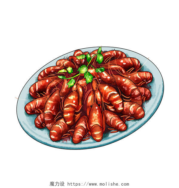 红色手绘卡通国潮美味小龙虾美食元素PNG素材